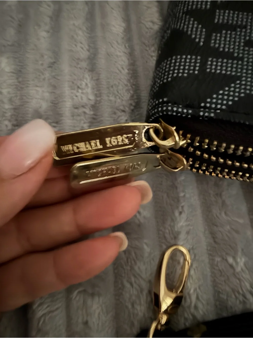 Michael Kors Black MK Logo Zip Wallet with Gold Medallion